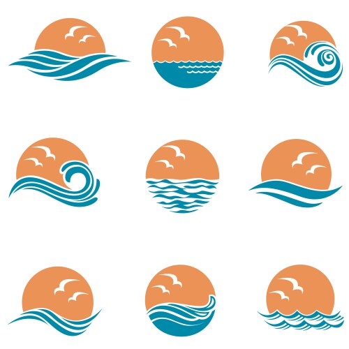 Waves sun icons set Royalty Free Vector Image - VectorStock