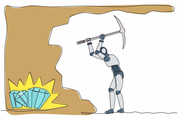 Continuous one line drawing robot digging tunnel Vector Image