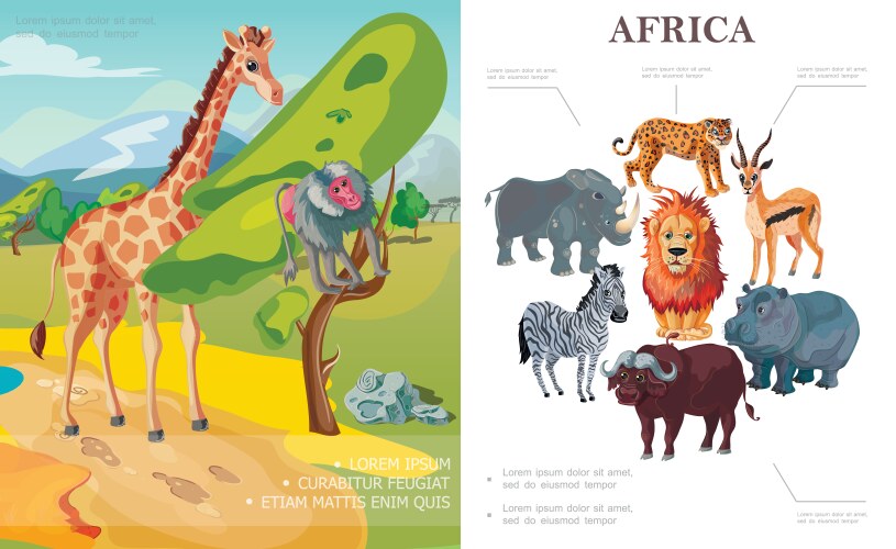 African Animals Cartoon Savannah Wildlife Scene Vector Image