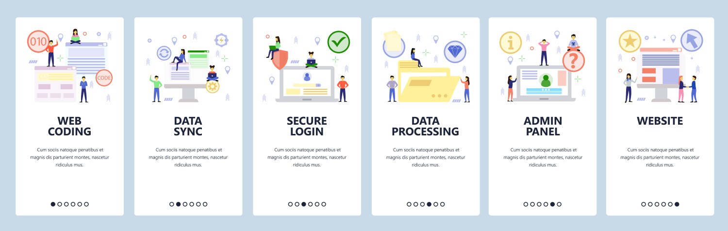 Mobile app onboarding screens web coding cyber vektorbild