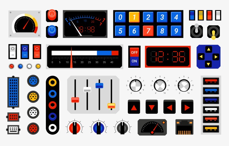 Rader Buttons Panel of control radar and buttons industries Vector Image