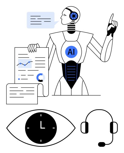 Ai robot analyzing documents communicating vector image