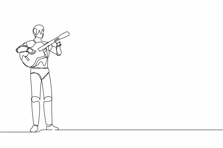 Single continuous line drawing robot playing vector image