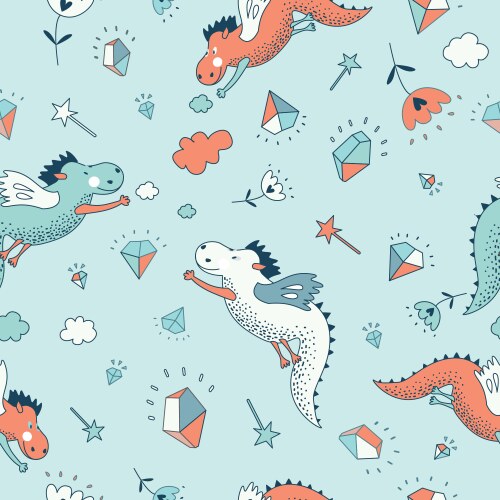 Colorful Dragon Seamless Pattern Vector Image