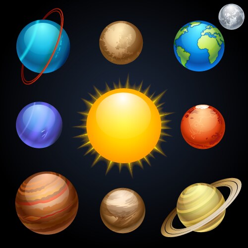 Solar system planets on black background isolated Vector Image