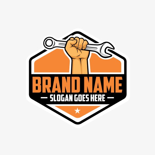 Hand fist holding wrench logo isolated best Vector Image