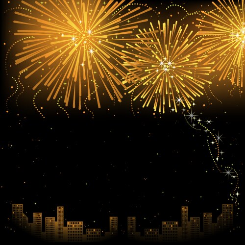Night city skyline with fireworks Royalty Free Vector Image