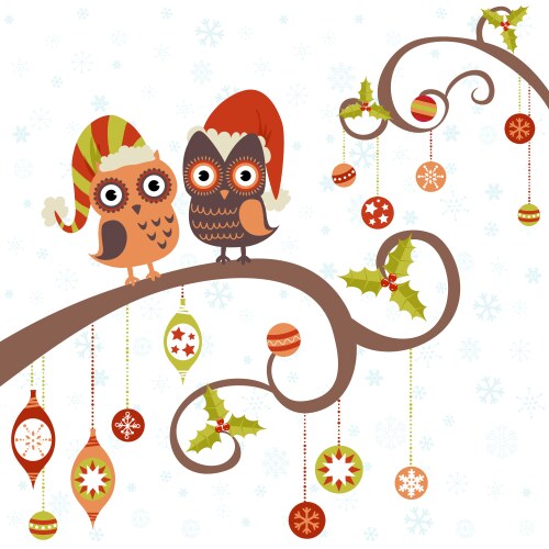 Charming Winter Owls with Festive Ornaments Vector Image