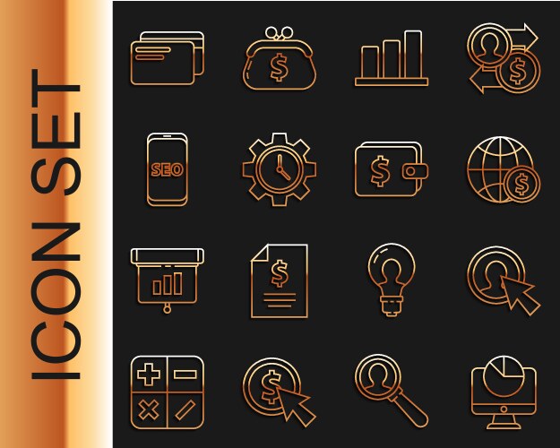 Set line computer monitor with graph chart user vector image