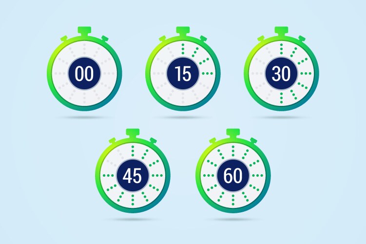 Timer icons with color gradation and numbers vector image
