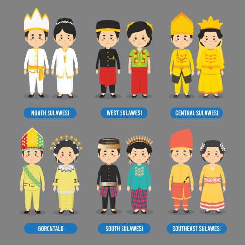 A collection of characters from sulawesi province vector image