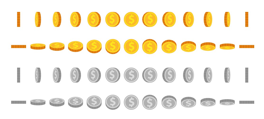 cartoon coin animation sprites gold and silver vector image vector image