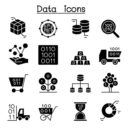 Database data and graph icon set in glyph style vector image