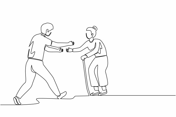 single continuous line drawing happy man running vector