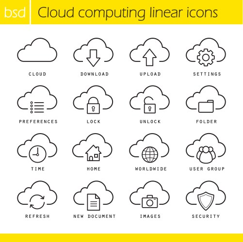 Cloud Computing Icons - Linear Set vector image