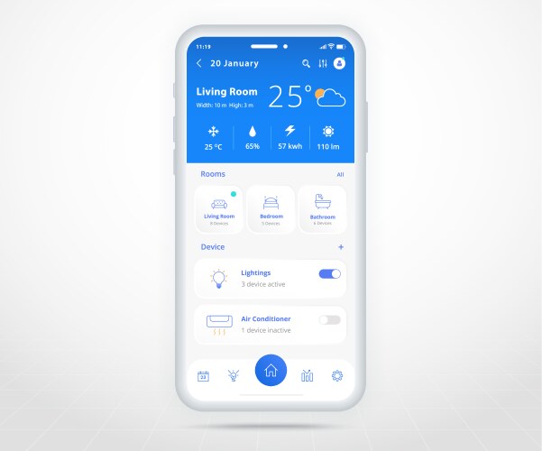 Smartphone smart home controlled app ux ui iot vector image