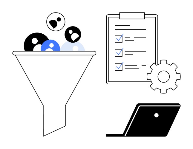 Efficient workflow with funnel filtering task vector image