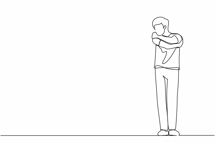 Continuous one line drawing a boy hugs his Vector Image