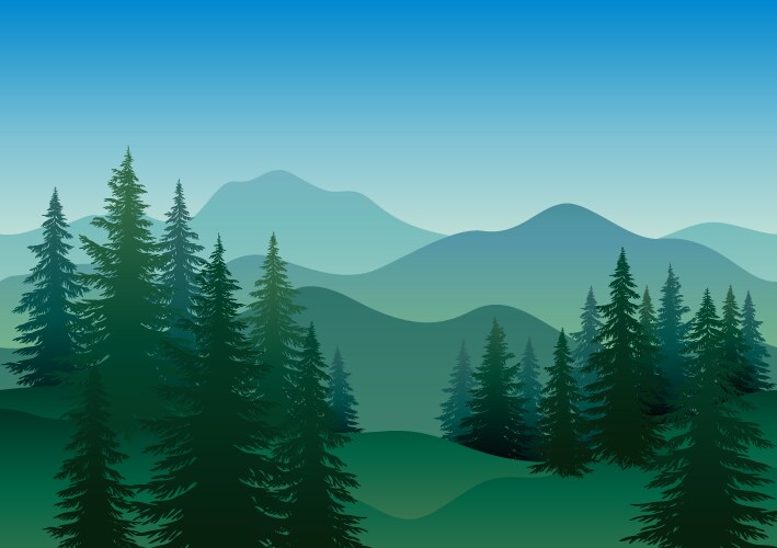 Landscape trees moon and mountains Royalty Free Vector Image