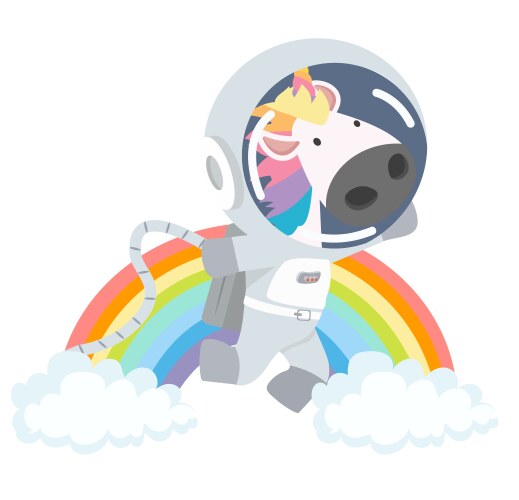 Unicorn astronaut flying with rainbow Vector Image