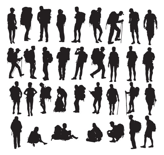 Backpacker Silhouettes Collection Vector Image