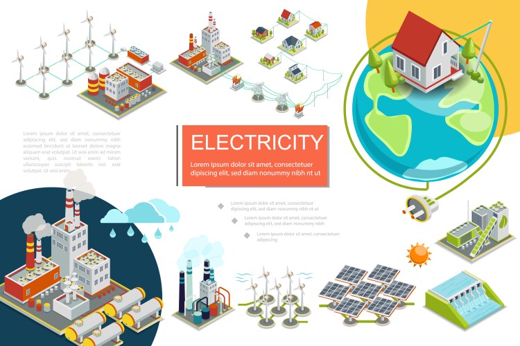 Isometric electricity infographics vector image