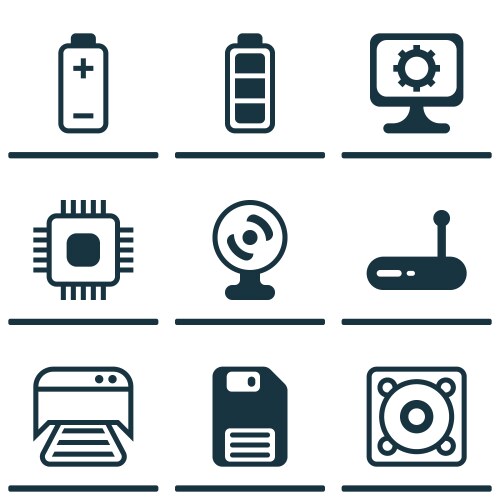 Set of 9 computer hardware icons includes web vector image