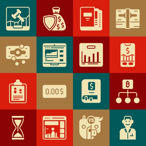 Set trader blockchain technology bitcoin mobile vector image
