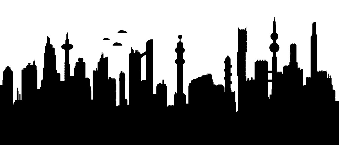 seamless cyberpunk cityscape silhouette vector image