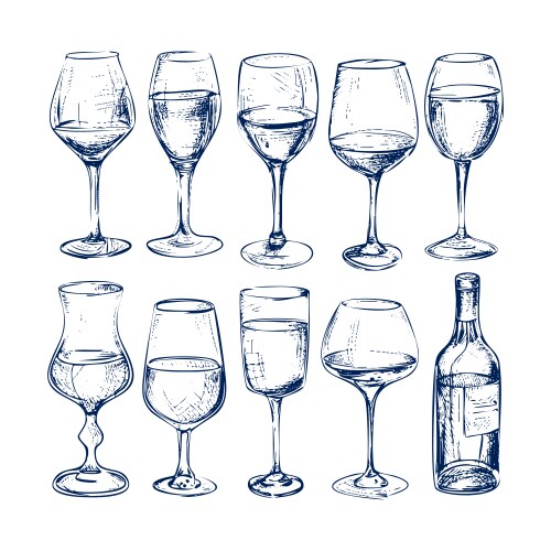 Vintage Wine Glasses & Bottle Set Vector Image