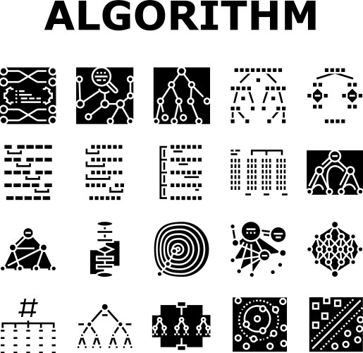 Algorithm data technology ai icons set vector image