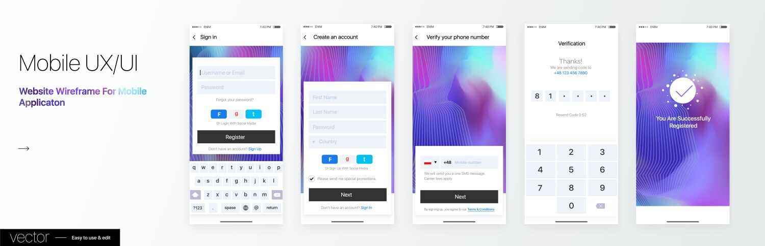 design mobile application ui ux set vector image