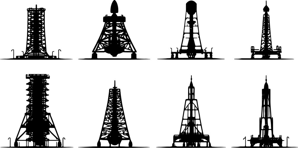 Rocket Launch Tower Icon Set – Royalty-Free Vector | VectorStock
