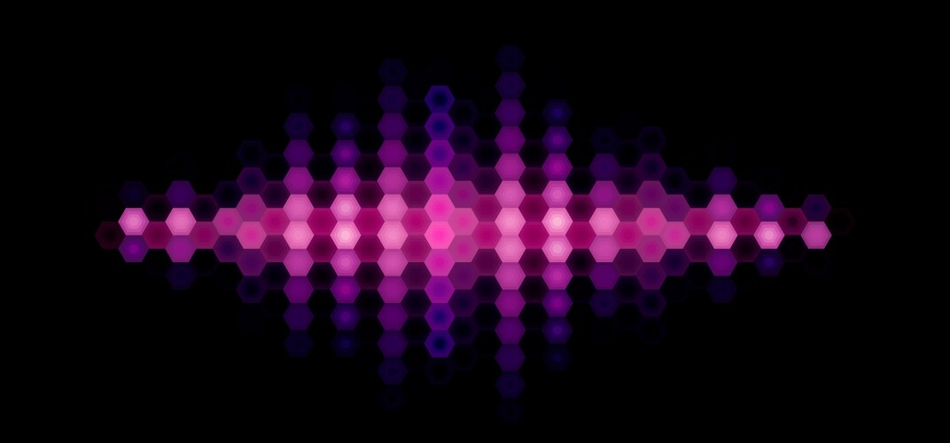Audio or music shiny sound waveform with hexagonal vector image