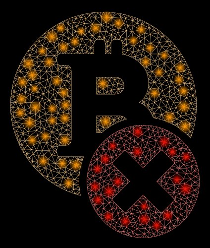 Bright mesh network wrong bitcoin with flare spots vector image