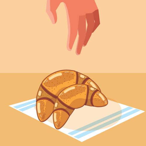 Hand grabbing delicious breads Royalty Free Vector Image