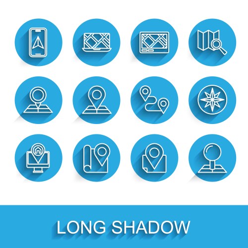 Set line monitor with map location folded marker vector image