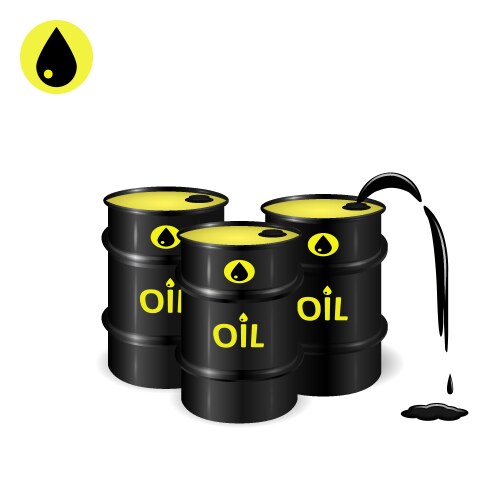 three oil barrels with spill vector