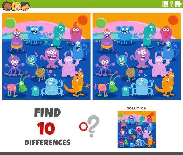 differences game with cartoon aliens characters vector image