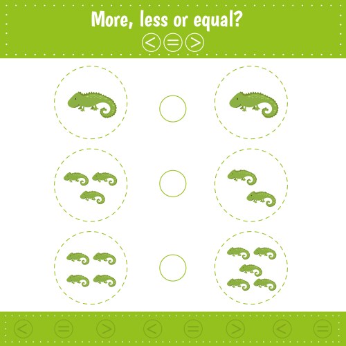 Choose more less or equal count iguana learning vector image