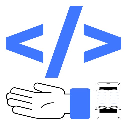 Coding elements with hand gesture and open book vektorbild