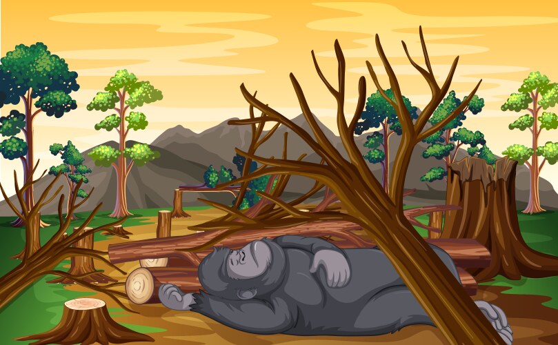 deforestation scene with monkey dying vector image