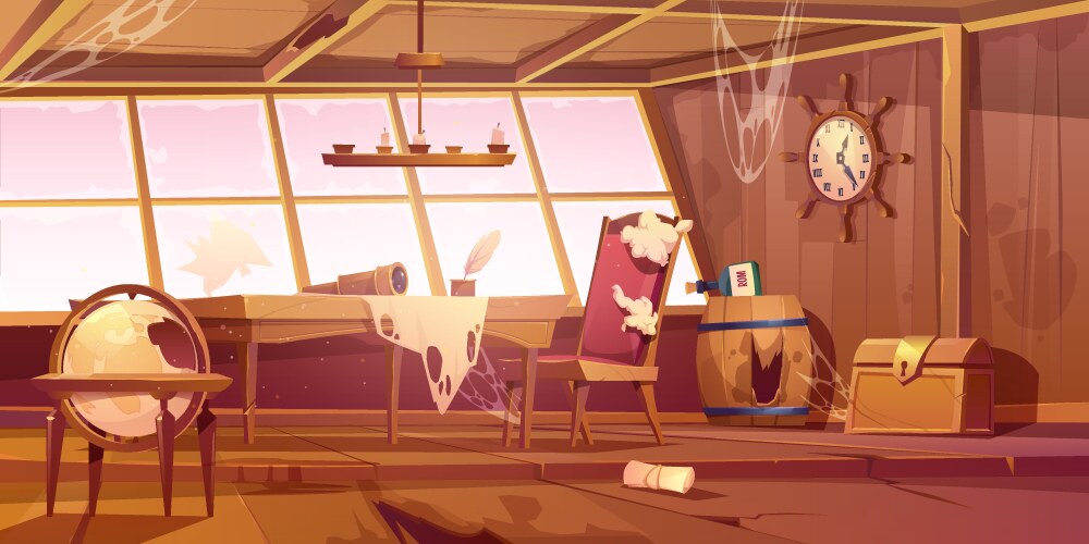 Empty abandoned old pirate ship cabin vector image