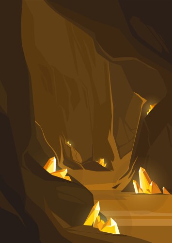 Cave with orange crystals vector image