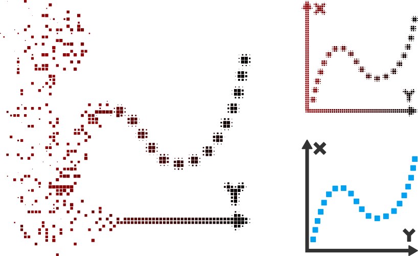 Broken pixel halftone dotted plot icon vector image