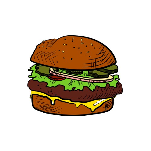 Colorful Cheeseburger Sketch Vector Image