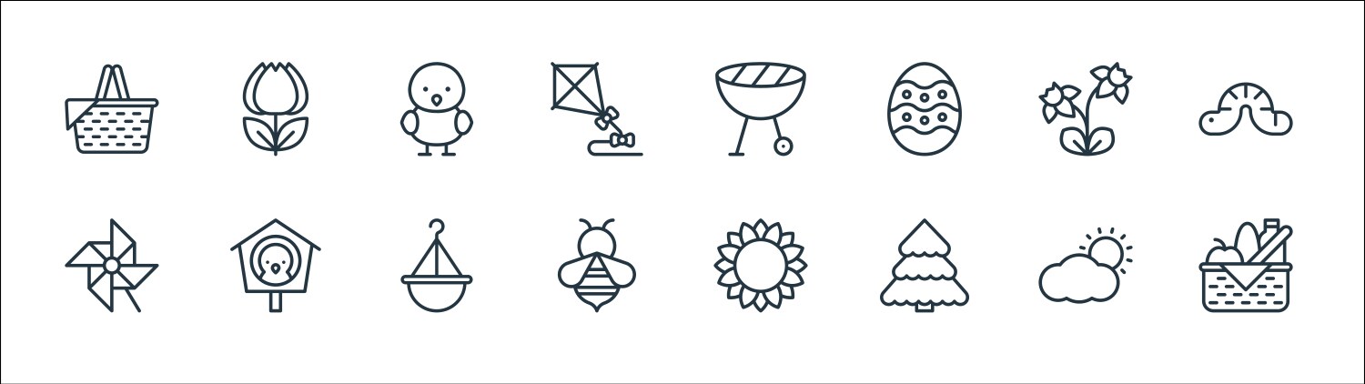 Flat spring line icons linear set quality vector image