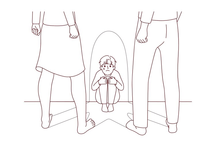 Scared child terrified of violent parents Vector Image