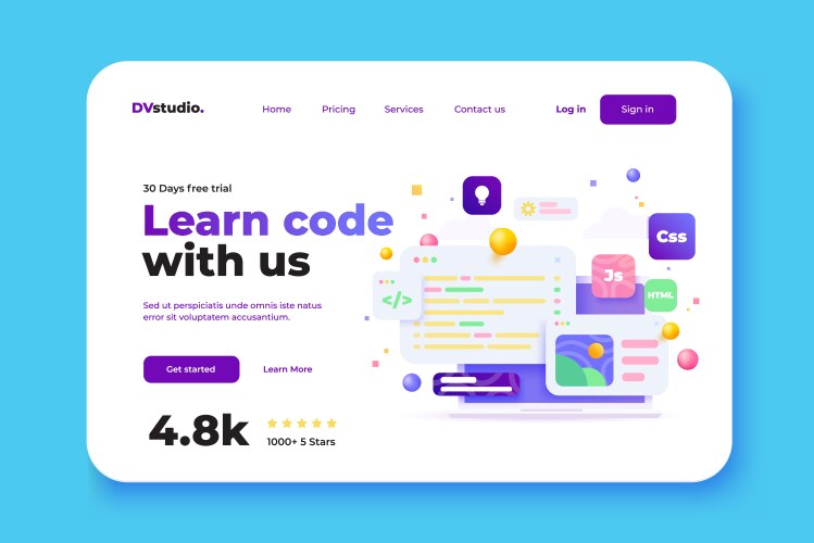 modern 3d of light landing page learn code vector image