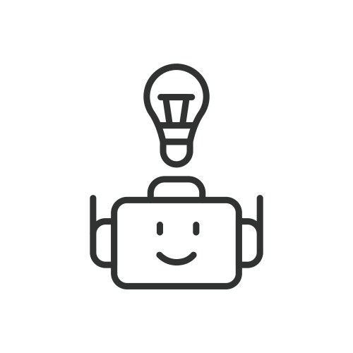 Robot face with idea bulb icon in line design vector image